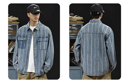 2025 Spring and autumn new fashion men retro denim cargo shirt casual simple shirt blouse
