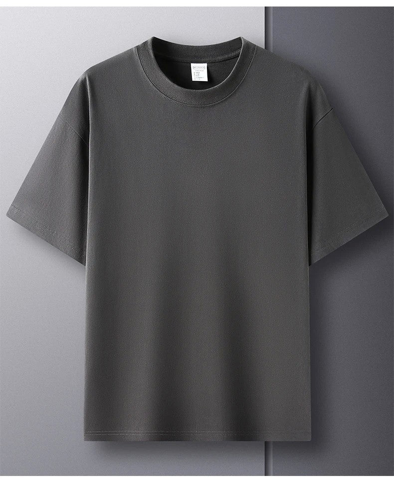 100% Pure Cotton Summer High-end Brand Men's Short Sleeve Round Neck Fashionable Style Half Sleeved Top Breathable T-shirt