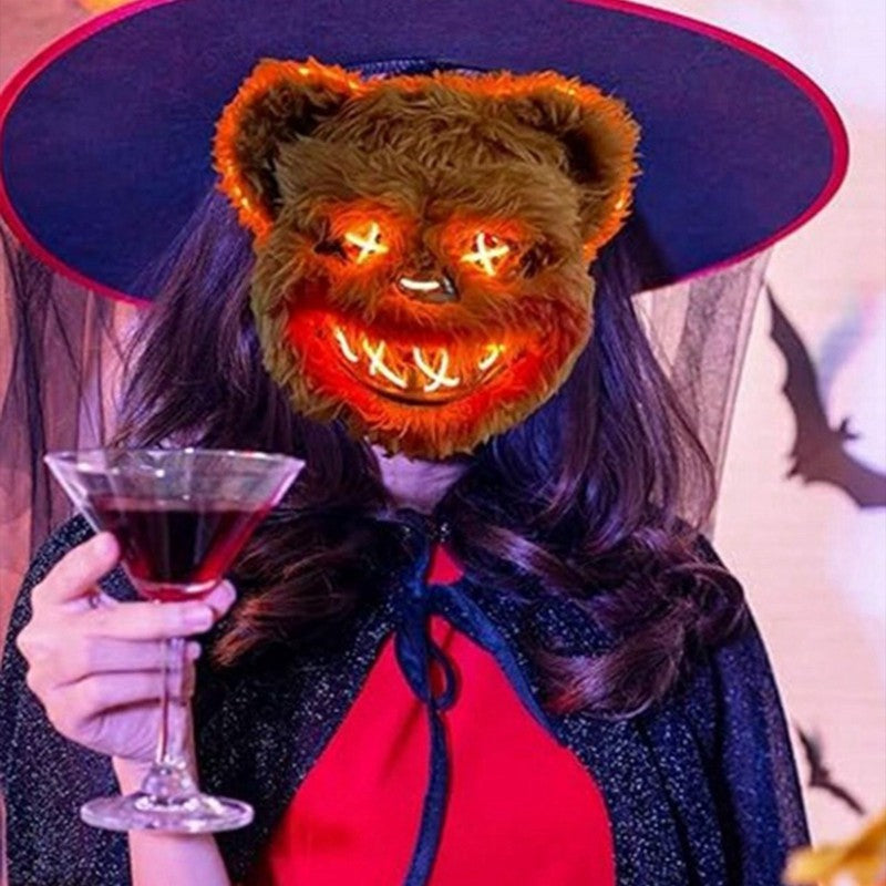 Halloween Cosplay Party Luminous LED Light Face Mask Make-up Horror Rabbit Bear Mask Headgear Cartoon Animal Carnival Head Cover