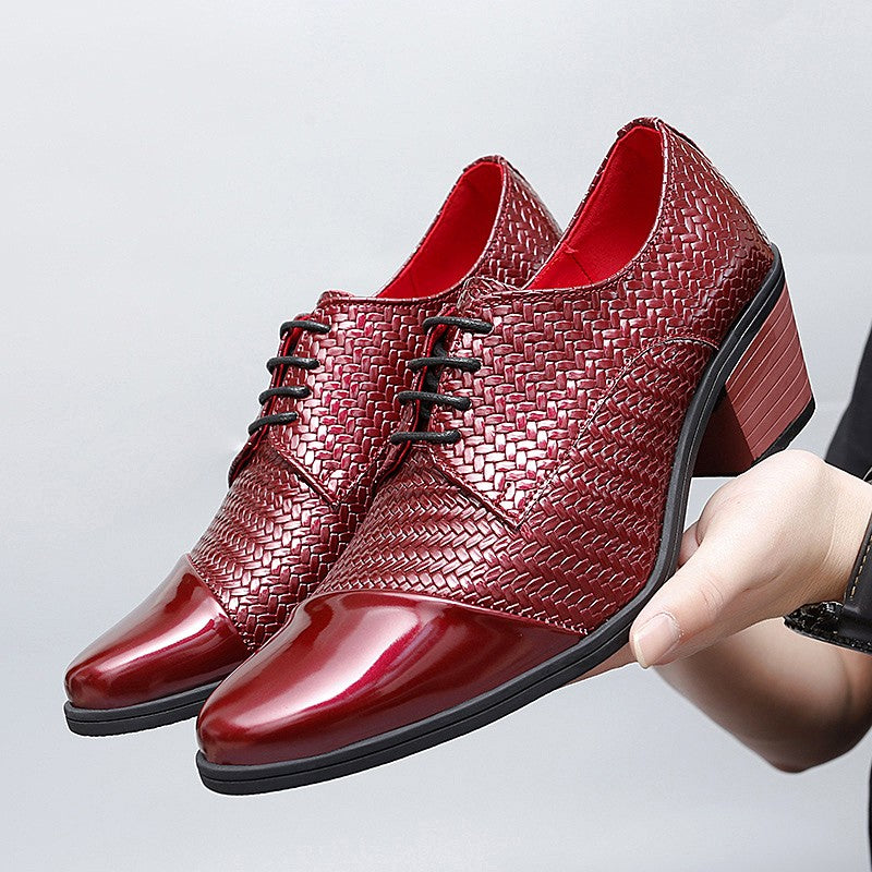 Men's Leather Shoes Banquet Dress Shoes Formal Occasions Men's Business Leather Shoes Office Red High Heels Pointed Shoes