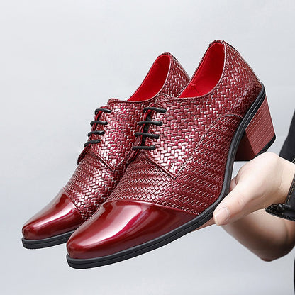 Men's Leather Shoes Banquet Dress Shoes Formal Occasions Men's Business Leather Shoes Office Red High Heels Pointed Shoes
