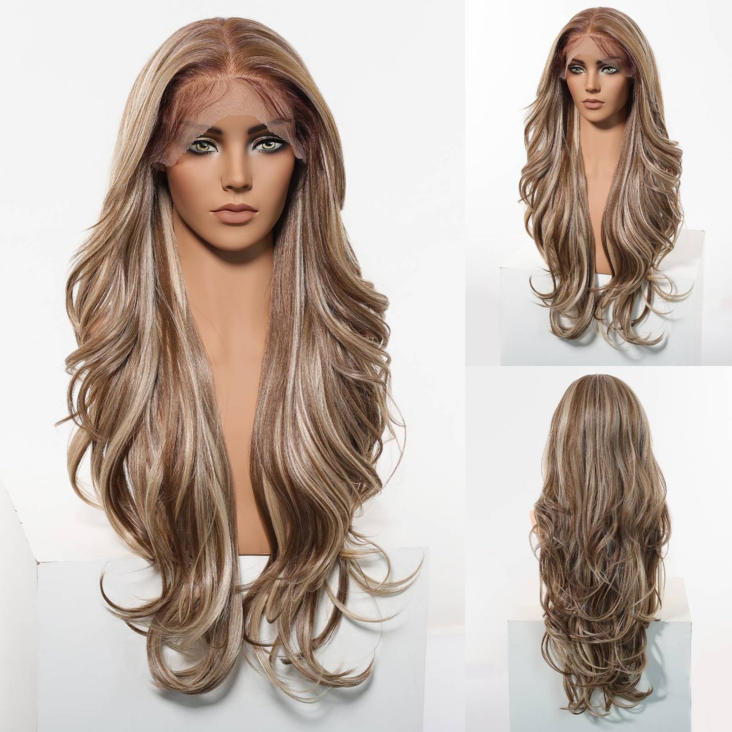 HENRY MARGU Peruca Sintética Lace Front 13x6 Peruca Longa Castanho Cinza Cabelo Ondulado Natural para Uso Diário Peruca de Fibra de Alta Temperatura