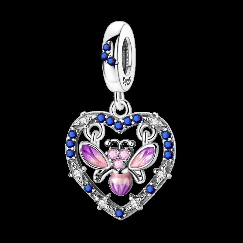 Pingente Charm Libélula Tema Primavera Prata Esterlina 925 Borboleta Flor Pendente Compatível com Bracelete Colar Joias DIY
