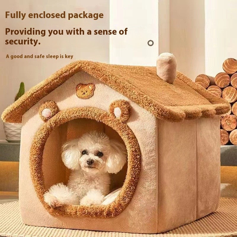 Cama Estilo Casa de Cachorro para Todas as Estações - Cama Removível Lavável para Cães Pequenos, Teddy, Gatos, Casa Quente de Inverno