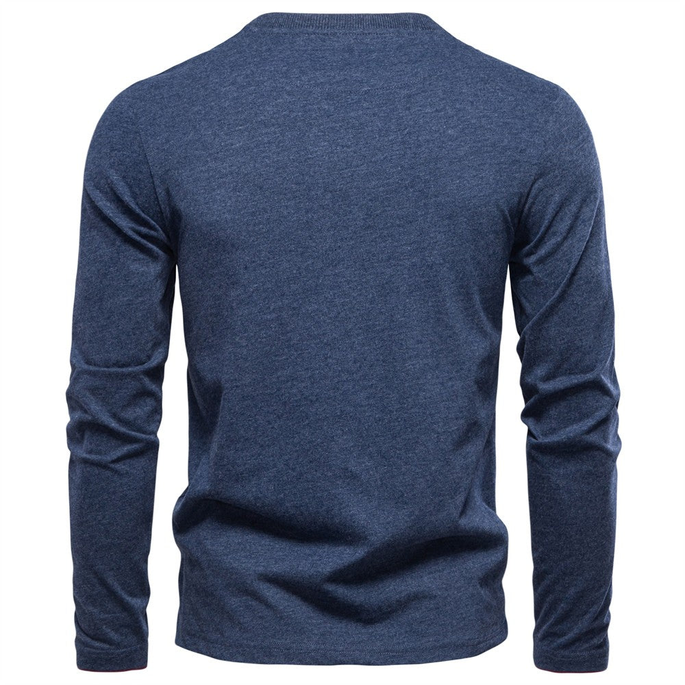 AIOPESON 100% Cotton T-shirt Men Casual Solid Color Long Sleeve Sweater Autumn Fashion High Quality Henley Collar Mens T-shirts