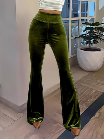New canary flares women's spring and autumn thin pants high waist thin green wide leg pants casual straight leg micro cropped pa