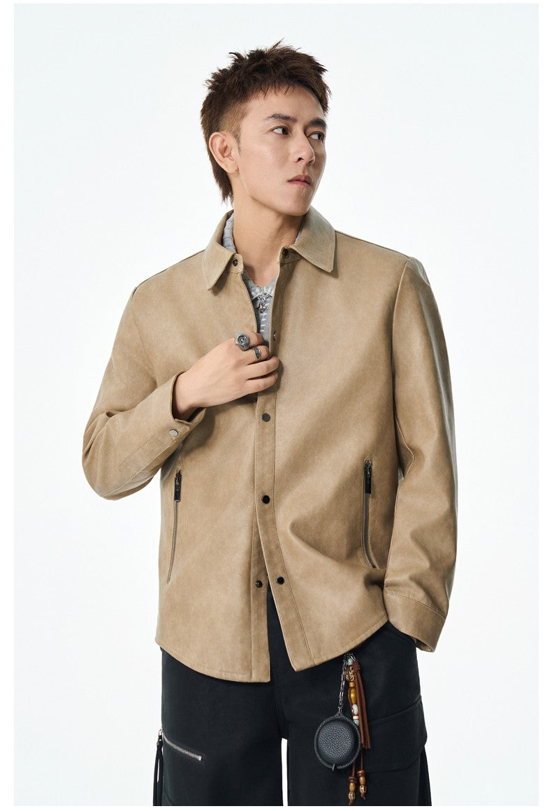 Men New Leather Jacket Men's Retro Black Classic Turn Collar Leather Jackets Trendy Cool Jacket Motorcycle Faux Leather Jacket