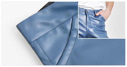 New Men Solid Color Slim Fit Faux Leather Pants Green / White / Black Homme Bar KTV High Street Biker Trousers