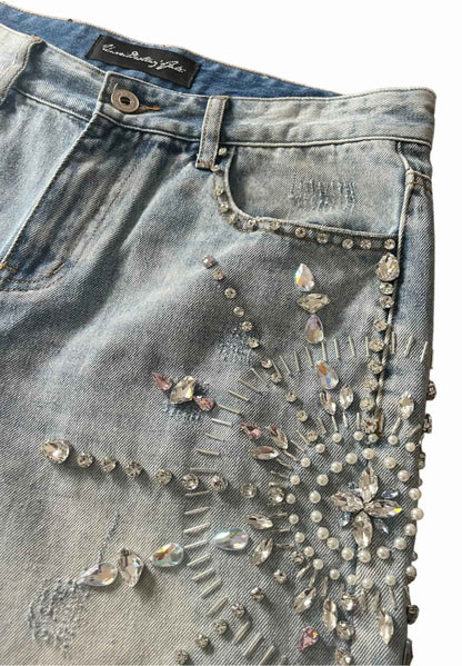 Retro Gothic Y2k Sweatpants Oversized Iron Diamond Pattern Denim Shorts for Men Hip Hop Punk Low Waist Gym Shorts Streetwear