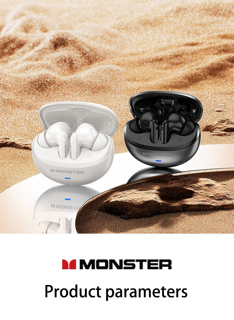 Monster MQT39 Wireless Bluetooth 6.0 Earphones TWS Hifi Stereo Wireless Headphones Gamer Headset Noise Reduction Sports Earbuds