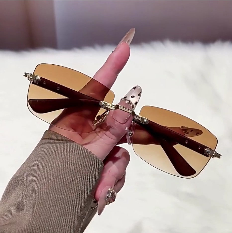 Vintage Frameless Sunglasses for Women Men Rectangle Sun Glasses Female Oval Eyewear Oculos De Sol for Male Female Eyeglasses