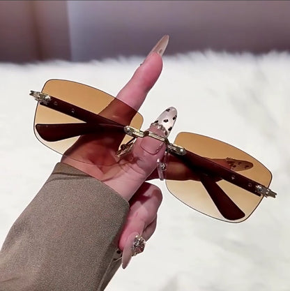 Vintage Frameless Sunglasses for Women Men Rectangle Sun Glasses Female Oval Eyewear Oculos De Sol for Male Female Eyeglasses