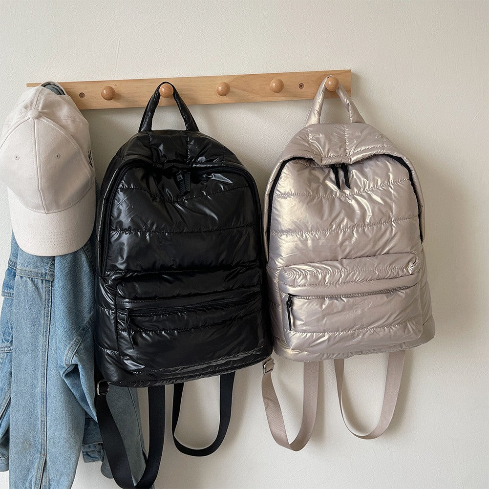 Winter Puffer Students School Bags Large Capacity Down Padded Backpack Solid Color Casual Bookbag Adjustable Strap Teen Rucksack