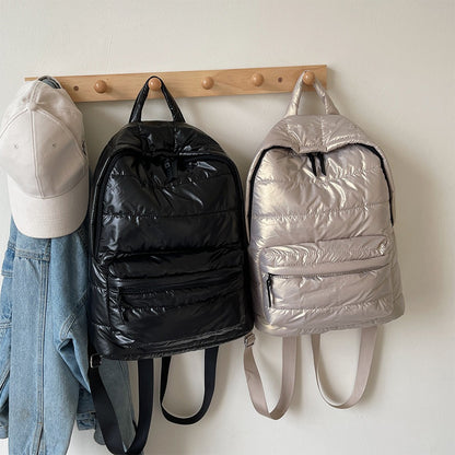 Winter Puffer Students School Bags Large Capacity Down Padded Backpack Solid Color Casual Bookbag Adjustable Strap Teen Rucksack