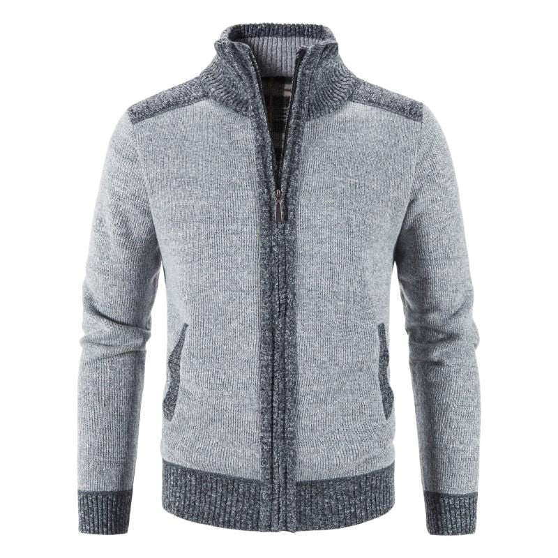 New Winter Men's Patchwork Jacket Knitted Coat Fashion Cardigan Outerwear Long Sleeves Casual Thick Slim Warm Zipper Coats