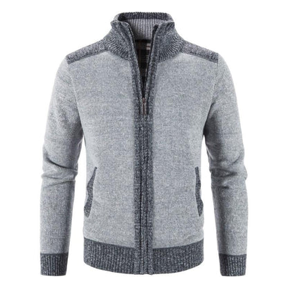 New Winter Men's Patchwork Jacket Knitted Coat Fashion Cardigan Outerwear Long Sleeves Casual Thick Slim Warm Zipper Coats