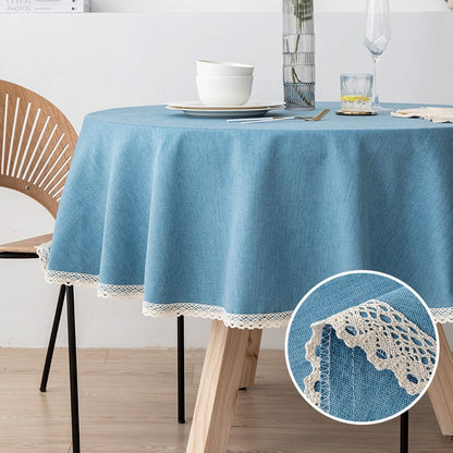 Large Round Tablecloth Solid Color Cotton Linen Waterproof Table Cloth Oil-Proof Table Cover for Kitchen Garden Restaurant