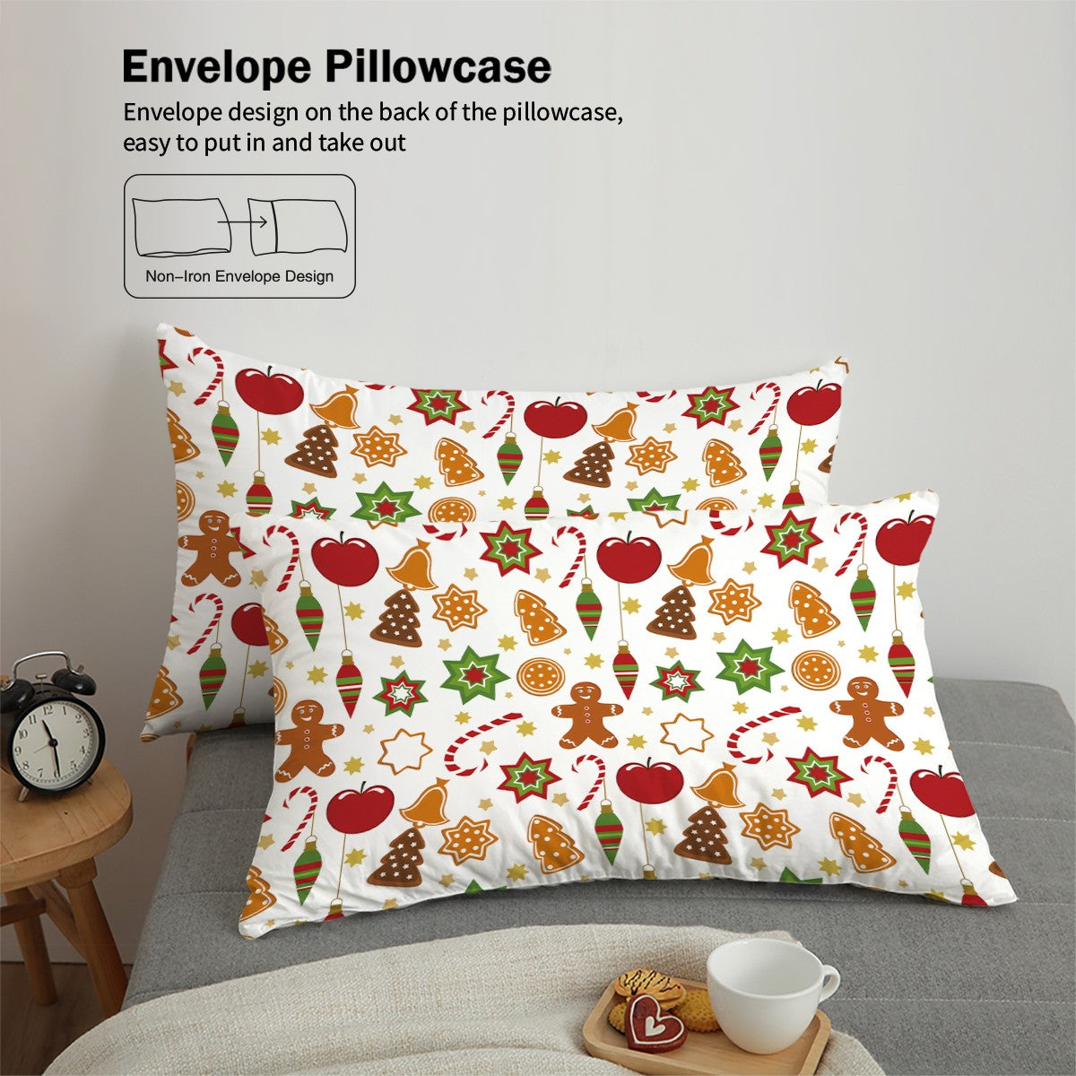 3-piece Christmas Cute Gingerbread Man Pattern Print (1 duvet cover+2 pillowcases, no core) Comfortable Bedding Set