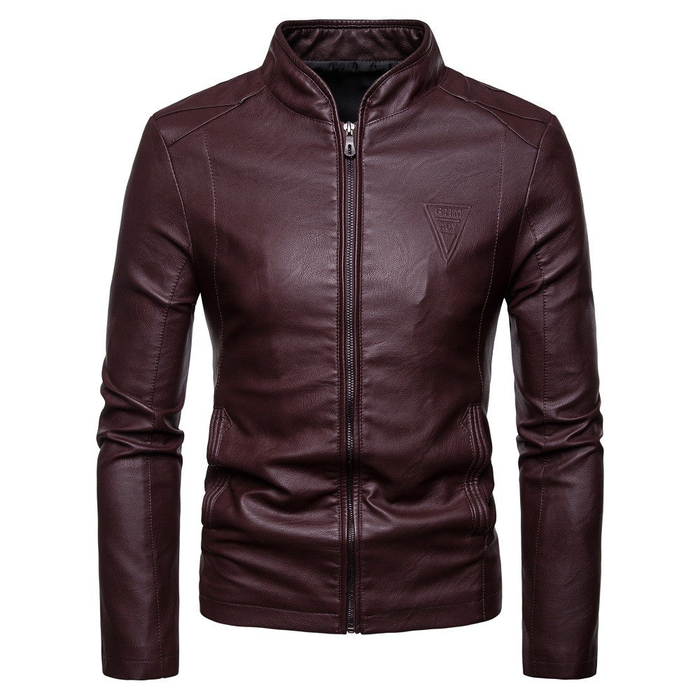Men's Autumn Slim Pu Leather Jacket Motorcycle Winproof Cool Solid Colors Classic Biker Leather Jacket Aviator Motor Spring Coat
