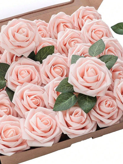 25pcs Artificial Roses, Green Gradient Artificial Rose Set - DIY Wedding Bouquet, Suitable For Wedding, Cake, Party Decoration