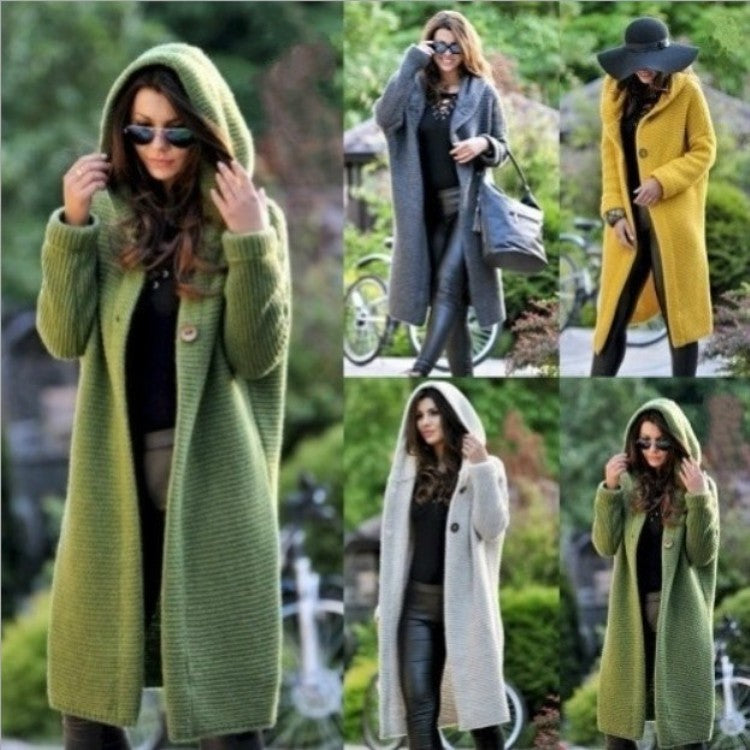 2025 Autumn/Winter New Women's Cardigan Mid-Length Pure Color Long Sleeve Knitwear With Hood Cardigan For Women