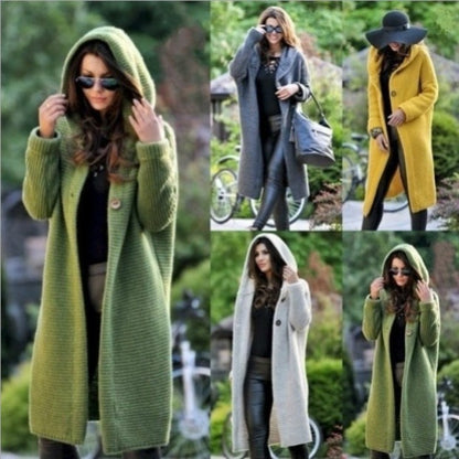 2025 Autumn/Winter New Women's Cardigan Mid-Length Pure Color Long Sleeve Knitwear With Hood Cardigan For Women