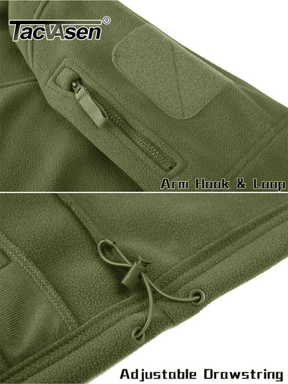 TACVASEN Full Zip Up Green Fleece Jacket Thermal Warm Work Coats Mens Zipper Pockets Jacket Hiking Training Outwear Windbreaker