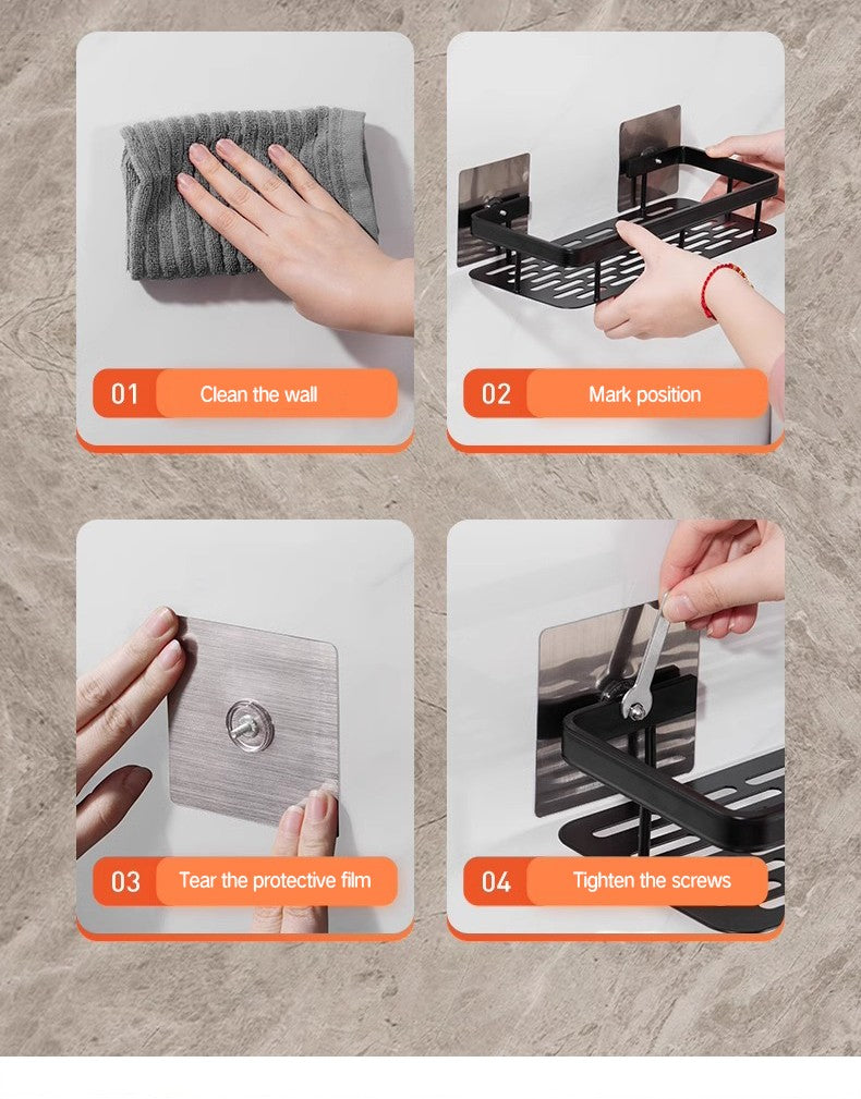 Prateleira de Armazenamento para Banheiro Aço Inoxidável Antiferrugem Prateleira de Chuveiro com Ventosa Utensílios Domésticos de Armazenamento
