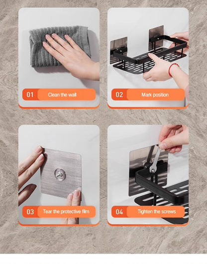 Prateleira de Armazenamento para Banheiro Aço Inoxidável Antiferrugem Prateleira de Chuveiro com Ventosa Utensílios Domésticos de Armazenamento