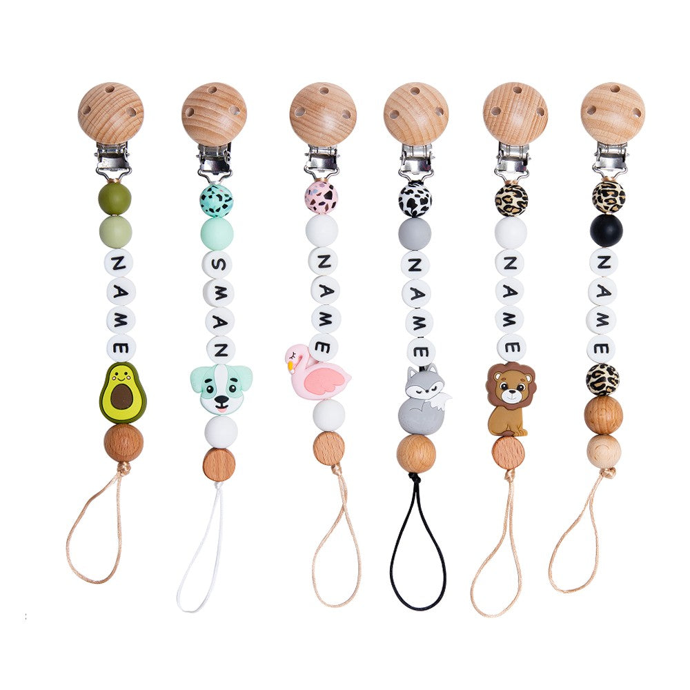 Baby Silicone Leopard animal custom pacifier chain Holder Personalized Name Baby Teether Teething pacifier Chain Clip Kids Goods