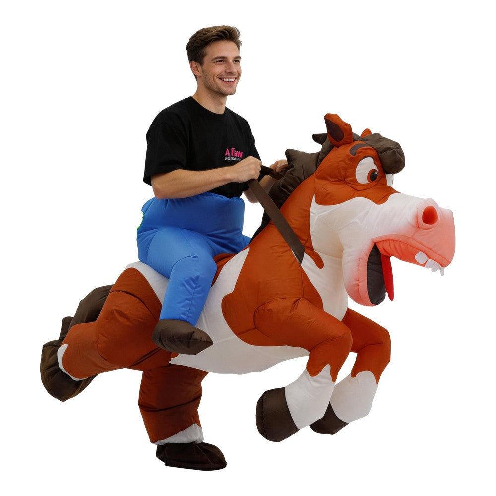 Funny Ride on Horse Inflatable Costume Adult Male Female Role Play Halloween Birthday Mascot Party Set