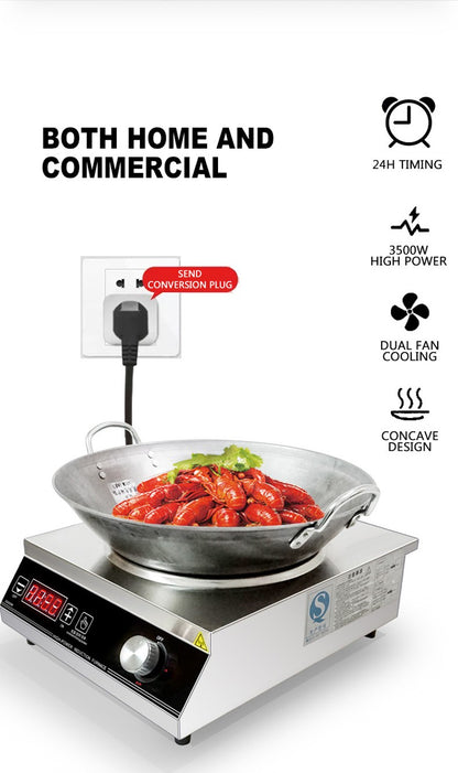 Fogão de Indução Comercial 3500W Placa Elétrica Côncava Máquina de Cozinhar de Alta Potência Fogão de Indução para Restaurantes de Fritura