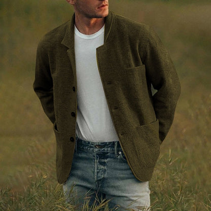 Men Woolen Coat Stand Collar Solid Color Windproof Autumn Winter Thicken Trench Coat Overcoat Business Windbreaker Streetwear