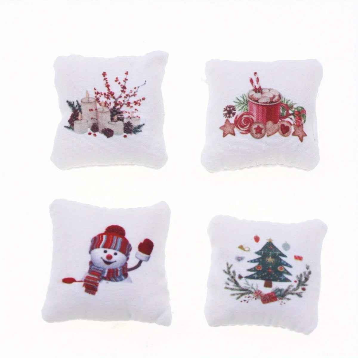 4pcs Dollhouse Mini Christmas Pillows, DIY Miniature Home Living Room Scene Decoration Props,Model Accessories,Christmas decor