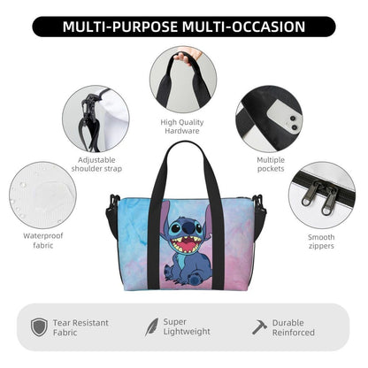 Custom Large SLilo And Stitch Cartoon Tote Bag Women Anime Shopping Shoulder Beach Gym Travel Bag