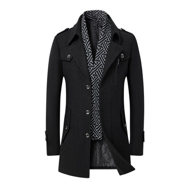 High-quality men's fashionable, stylish, versatile, trendy and casual autumn and winter woolen overcoat with a scarf