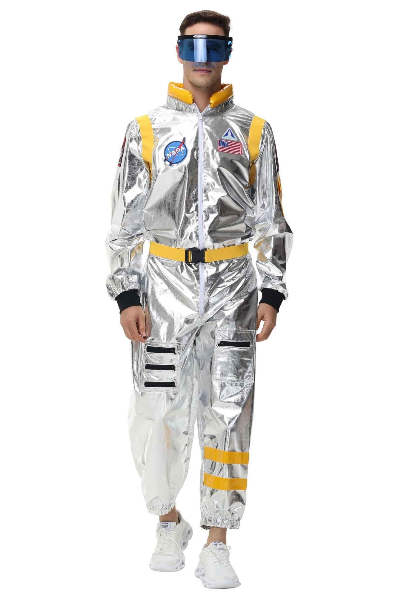Adult Silver Astronaut Costume Men Women Spaceman Suit Space Jumpsuit Halloween Cosplay Party Dress Up