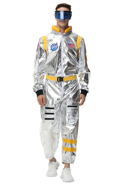 Adult Silver Astronaut Costume Men Women Spaceman Suit Space Jumpsuit Halloween Cosplay Party Dress Up