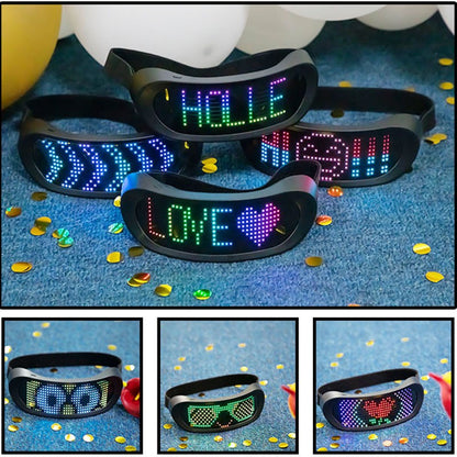 App Control Bluetooth Led Party Glasses Customized Languages USB Charge Flashing  Luminous Eyewear Christmas Concert Sunglasses