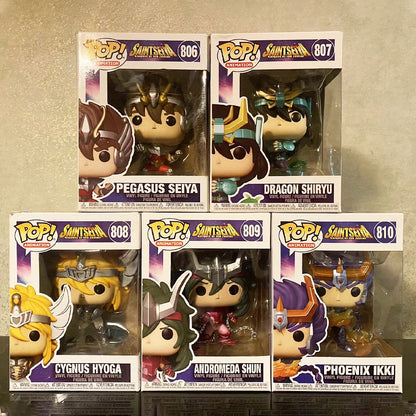 Funko Pop Cavaleiros do Zodíaco Boneco Articulado Hyoga de Cisne #808 Shiryu de Dragão #807 Shun de Andrômeda #809 Ikki de Fênix #810 Bonecos de Vinil Brinquedos