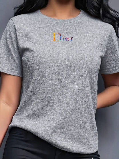 Ladies Hot Sale Brand Printed T-shirt Fashion Casual Letter Simple Pattern Top Summer Short Sleeve Loose Women's Cotton Top