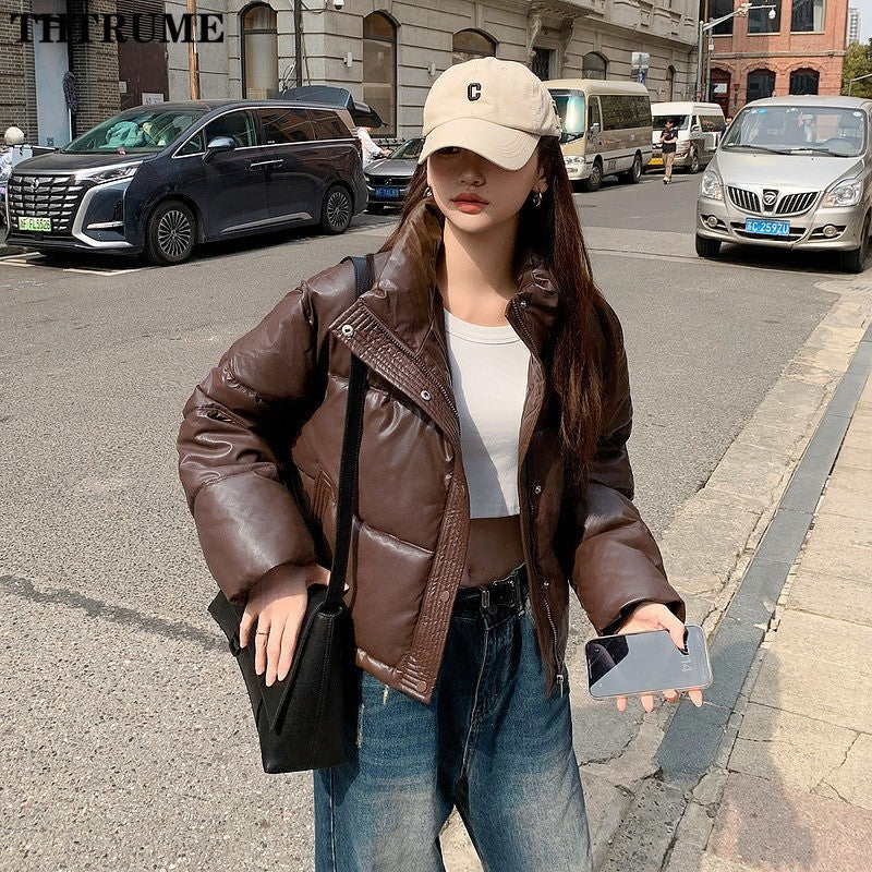 Autumn Winter Warm PU Jackets Fashion Women Long Sleeve Korean Thick Loose Coats Casual Office Lady Commute Lapel New Outerwear