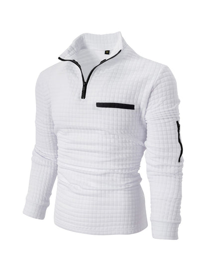 New spring and autumn men's checkerboard checkered POLO shirt zip-up collar sports polo shirt