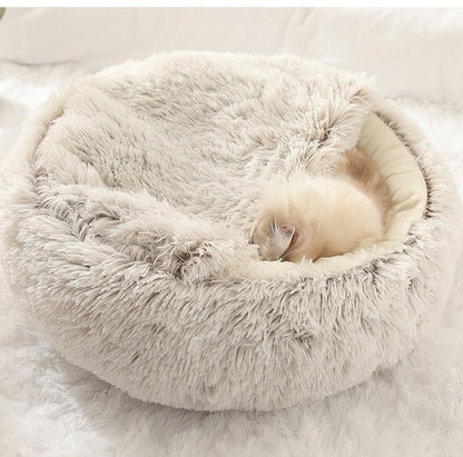 Cama para pets de pelúcia macia outono e inverno e cama para pets inverno quente e frio ninho edredom de pelúcia ninho de gato concha ninho de gato semi-fechado