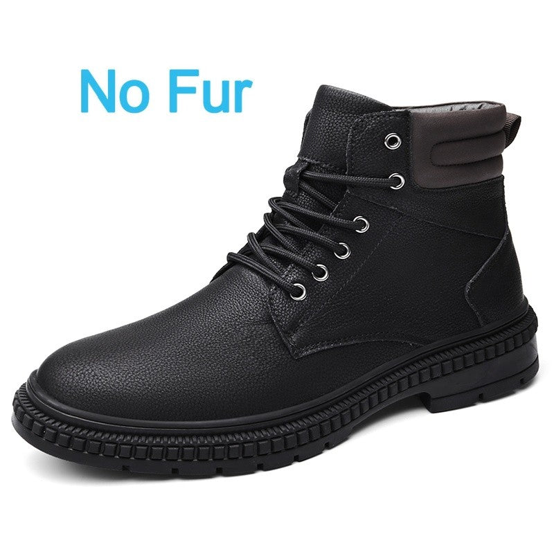 Italian Men's Handmade Genuine Leather Boots Outdoor Antiskid Motorcycle Boot Fashion Thick Bottom Lace-Up Boots Walking Shoes