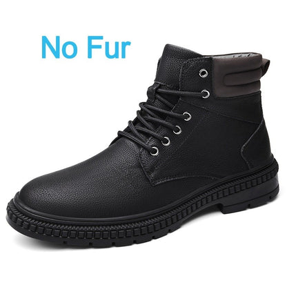 Italian Men's Handmade Genuine Leather Boots Outdoor Antiskid Motorcycle Boot Fashion Thick Bottom Lace-Up Boots Walking Shoes