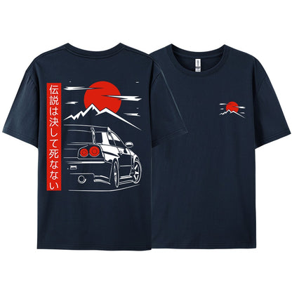 Japanese Style Car JDM Culture GTR Racing T Shirts Men Women Street Wear Original Design Oversized 100% Cotton Couple Tops Tees