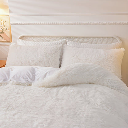 3PC Solid Plush Duvet Cover Comfortable Bedding 1 Duvet cover 2 Pillowcases Soft And Skin Friendly No Filling Four Seasons