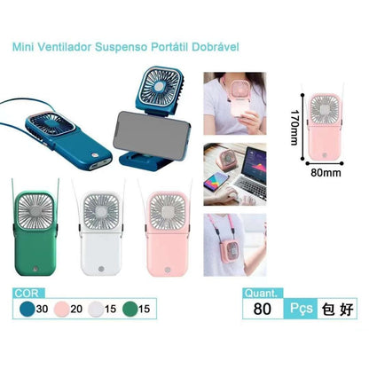 Mini Portable Folding Hanging Neck Fan With Rope/Rechargeable USB Mobile Phone Holder for Outdoor Travel