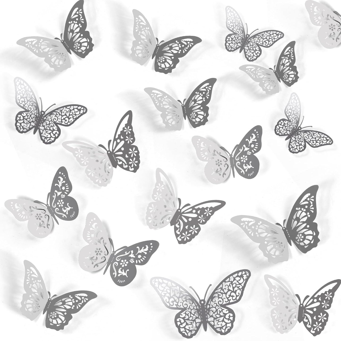 48 Pcs Silver Butterfly Decorations Butterfly Wall Decor 3D Butterfly Party Decorations Butterflies for Bouquet Cake Decorating